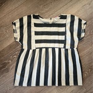 Crème and Gray Striped Blouse